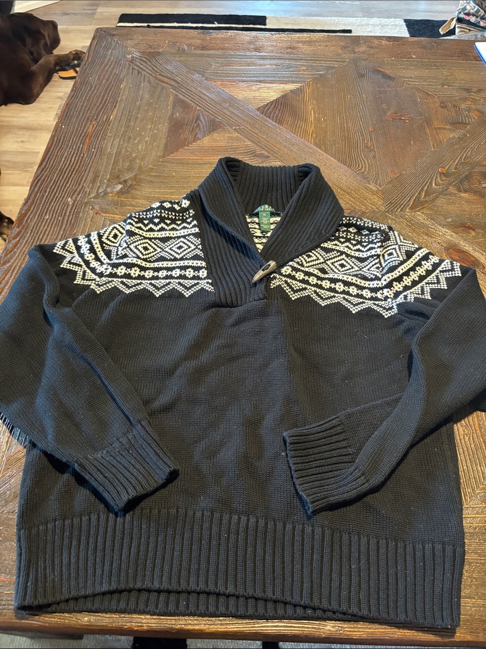 Ralph Lauren Black Shawl Collar Fair Isle Pullover Sweater